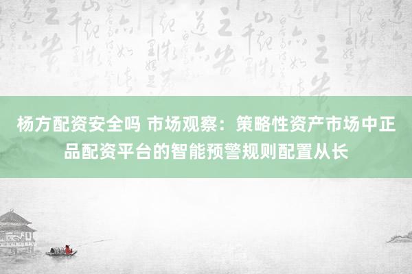杨方配资安全吗 市场观察：策略性资产市场中正品配资平台的智能预警规则配置从长