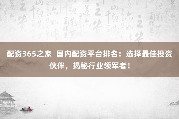 配资365之家  国内配资平台排名：选择最佳投资伙伴，揭秘行业领军者！